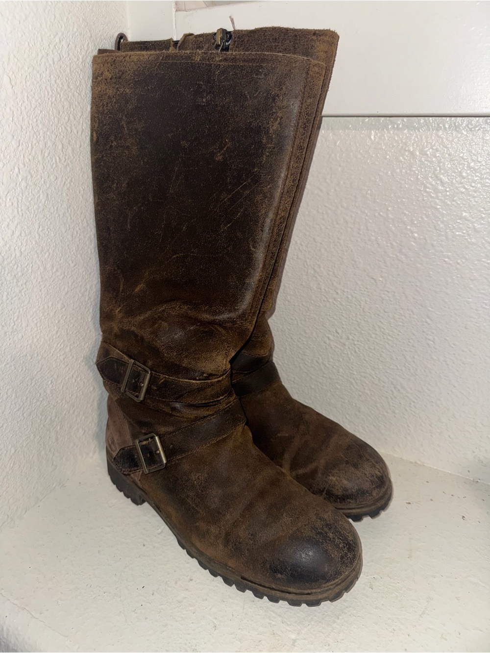 TIMBERLAND Woman Leather Wheelwright Tall Waterproof Boots Brown Size 8.5w Biker